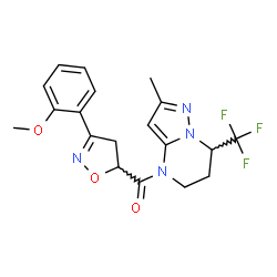 ChemSpider 2D Image | [3-(2-Methoxyphenyl)-4,5-dihydro-1,2-oxazol-5-yl][2-methyl-7-(trifluoromethyl)-6,7-dihydropyrazolo[1,5-a]pyrimidin-4(5H)-yl]methanone | C19H19F3N4O3