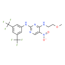 ChemSpider 2D Image | N~2~-[3,5-Bis(trifluoromethyl)phenyl]-N~4~-(2-methoxyethyl)-5-nitro-2,4-pyrimidinediamine | C15H13F6N5O3