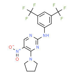 ChemSpider 2D Image | N-[3,5-Bis(trifluoromethyl)phenyl]-5-nitro-4-(1-pyrrolidinyl)-2-pyrimidinamine | C16H13F6N5O2