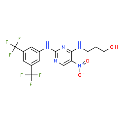 ChemSpider 2D Image | 3-[(2-{[3,5-Bis(trifluoromethyl)phenyl]amino}-5-nitro-4-pyrimidinyl)amino]-1-propanol | C15H13F6N5O3
