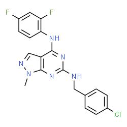 ChemSpider 2D Image | N~6~-(4-Chlorobenzyl)-N~4~-(2,4-difluorophenyl)-1-methyl-1H-pyrazolo[3,4-d]pyrimidine-4,6-diamine | C19H15ClF2N6
