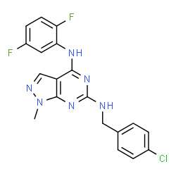 ChemSpider 2D Image | N~6~-(4-Chlorobenzyl)-N~4~-(2,5-difluorophenyl)-1-methyl-1H-pyrazolo[3,4-d]pyrimidine-4,6-diamine | C19H15ClF2N6