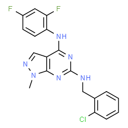 ChemSpider 2D Image | N~6~-(2-Chlorobenzyl)-N~4~-(2,4-difluorophenyl)-1-methyl-1H-pyrazolo[3,4-d]pyrimidine-4,6-diamine | C19H15ClF2N6