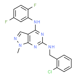 ChemSpider 2D Image | N~6~-(2-Chlorobenzyl)-N~4~-(2,5-difluorophenyl)-1-methyl-1H-pyrazolo[3,4-d]pyrimidine-4,6-diamine | C19H15ClF2N6