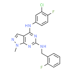 ChemSpider 2D Image | N~4~-(3-Chloro-4-fluorophenyl)-N~6~-(2-fluorobenzyl)-1-methyl-1H-pyrazolo[3,4-d]pyrimidine-4,6-diamine | C19H15ClF2N6
