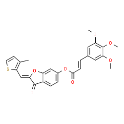 ChemSpider 2D Image | (2Z)-2-[(3-Methyl-2-thienyl)methylene]-3-oxo-2,3-dihydro-1-benzofuran-6-yl (2E)-3-(3,4,5-trimethoxyphenyl)acrylate | C26H22O7S