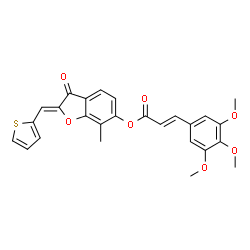 ChemSpider 2D Image | (2Z)-7-Methyl-3-oxo-2-(2-thienylmethylene)-2,3-dihydro-1-benzofuran-6-yl (2E)-3-(3,4,5-trimethoxyphenyl)acrylate | C26H22O7S