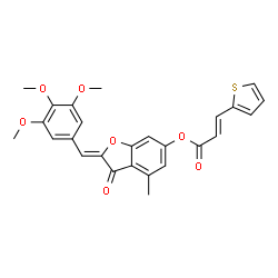 ChemSpider 2D Image | (2Z)-4-Methyl-3-oxo-2-(3,4,5-trimethoxybenzylidene)-2,3-dihydro-1-benzofuran-6-yl (2E)-3-(2-thienyl)acrylate | C26H22O7S
