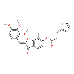 ChemSpider 2D Image | (2Z)-7-Methyl-3-oxo-2-(2,3,4-trimethoxybenzylidene)-2,3-dihydro-1-benzofuran-6-yl (2E)-3-(2-thienyl)acrylate | C26H22O7S