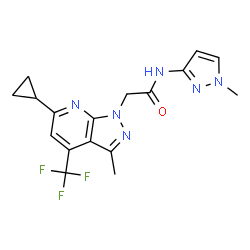 ChemSpider 2D Image | 2-[6-Cyclopropyl-3-methyl-4-(trifluoromethyl)-1H-pyrazolo[3,4-b]pyridin-1-yl]-N-(1-methyl-1H-pyrazol-3-yl)acetamide | C17H17F3N6O