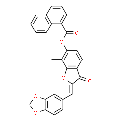 ChemSpider 2D Image | (2Z)-2-(1,3-Benzodioxol-5-ylmethylene)-7-methyl-3-oxo-2,3-dihydro-1-benzofuran-6-yl 1-naphthoate | C28H18O6