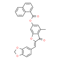 ChemSpider 2D Image | (2Z)-2-(1,3-Benzodioxol-5-ylmethylene)-4-methyl-3-oxo-2,3-dihydro-1-benzofuran-6-yl 1-naphthoate | C28H18O6