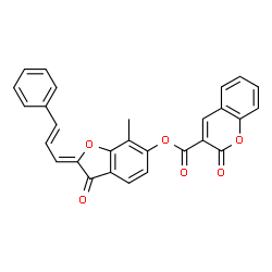 ChemSpider 2D Image | (2Z)-7-Methyl-3-oxo-2-[(2E)-3-phenyl-2-propen-1-ylidene]-2,3-dihydro-1-benzofuran-6-yl 2-oxo-2H-chromene-3-carboxylate | C28H18O6