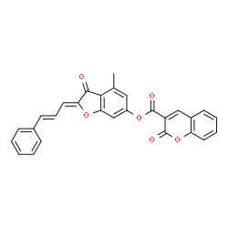 ChemSpider 2D Image | (2Z)-4-Methyl-3-oxo-2-[(2E)-3-phenyl-2-propen-1-ylidene]-2,3-dihydro-1-benzofuran-6-yl 2-oxo-2H-chromene-3-carboxylate | C28H18O6