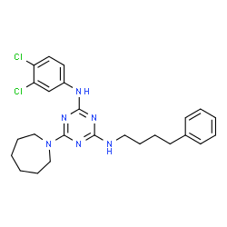 ChemSpider 2D Image | 6-(1-Azepanyl)-N-(3,4-dichlorophenyl)-N'-(4-phenylbutyl)-1,3,5-triazine-2,4-diamine | C25H30Cl2N6