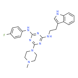 ChemSpider 2D Image | N-(4-Fluorophenyl)-N'-[2-(1H-indol-3-yl)ethyl]-6-(4-methyl-1-piperazinyl)-1,3,5-triazine-2,4-diamine | C24H27FN8