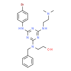 ChemSpider 2D Image | 2-[Benzyl(4-[(4-bromophenyl)amino]-6-{[2-(dimethylamino)ethyl]amino}-1,3,5-triazin-2-yl)amino]ethanol | C22H28BrN7O