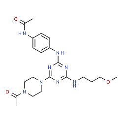 ChemSpider 2D Image | N-[4-({4-(4-Acetyl-1-piperazinyl)-6-[(3-methoxypropyl)amino]-1,3,5-triazin-2-yl}amino)phenyl]acetamide | C21H30N8O3