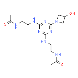 ChemSpider 2D Image | N,N'-{[6-(3-Hydroxy-1-azetidinyl)-1,3,5-triazine-2,4-diyl]bis(imino-2,1-ethanediyl)}diacetamide | C14H24N8O3