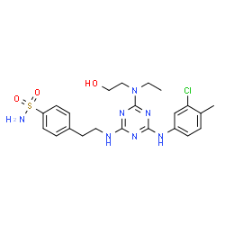 ChemSpider 2D Image | 4-[2-({4-[(3-Chloro-4-methylphenyl)amino]-6-[ethyl(2-hydroxyethyl)amino]-1,3,5-triazin-2-yl}amino)ethyl]benzenesulfonamide | C22H28ClN7O3S