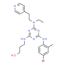 ChemSpider 2D Image | 3-[(4-[(4-Bromo-2-methylphenyl)amino]-6-{ethyl[2-(4-pyridinyl)ethyl]amino}-1,3,5-triazin-2-yl)amino]-1-propanol | C22H28BrN7O
