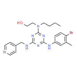 ChemSpider 2D Image | 2-[{4-[(4-Bromo-3-methylphenyl)amino]-6-[(4-pyridinylmethyl)amino]-1,3,5-triazin-2-yl}(butyl)amino]ethanol | C22H28BrN7O