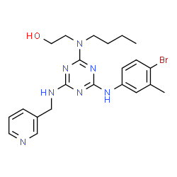 ChemSpider 2D Image | 2-[{4-[(4-Bromo-3-methylphenyl)amino]-6-[(3-pyridinylmethyl)amino]-1,3,5-triazin-2-yl}(butyl)amino]ethanol | C22H28BrN7O