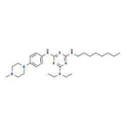 ChemSpider 2D Image | N~2~,N~2~-Diethyl-N~4~-[4-(4-methyl-1-piperazinyl)phenyl]-N~6~-octyl-1,3,5-triazine-2,4,6-triamine | C26H44N8