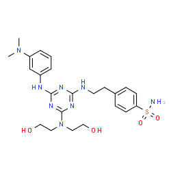 ChemSpider 2D Image | 4-{2-[(4-[Bis(2-hydroxyethyl)amino]-6-{[3-(dimethylamino)phenyl]amino}-1,3,5-triazin-2-yl)amino]ethyl}benzenesulfonamide | C23H32N8O4S