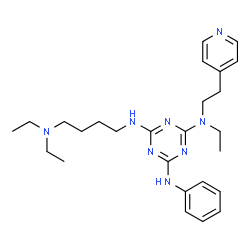 ChemSpider 2D Image | N~4~-[4-(Diethylamino)butyl]-N~2~-ethyl-N~6~-phenyl-N~2~-[2-(4-pyridinyl)ethyl]-1,3,5-triazine-2,4,6-triamine | C26H38N8