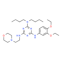 ChemSpider 2D Image | N~2~,N~2~-Dibutyl-N~4~-(3,4-diethoxyphenyl)-N~6~-[2-(4-morpholinyl)ethyl]-1,3,5-triazine-2,4,6-triamine | C27H45N7O3