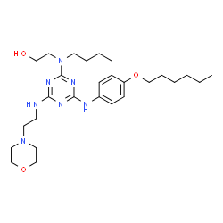 ChemSpider 2D Image | 2-[Butyl(4-{[4-(hexyloxy)phenyl]amino}-6-{[2-(4-morpholinyl)ethyl]amino}-1,3,5-triazin-2-yl)amino]ethanol | C27H45N7O3