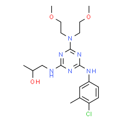 ChemSpider 2D Image | 1-({4-[Bis(2-methoxyethyl)amino]-6-[(4-chloro-3-methylphenyl)amino]-1,3,5-triazin-2-yl}amino)-2-propanol | C19H29ClN6O3
