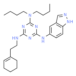 ChemSpider 2D Image | N~2~,N~2~-Dibutyl-N~4~-[2-(1-cyclohexen-1-yl)ethyl]-N~6~-(1H-indazol-5-yl)-1,3,5-triazine-2,4,6-triamine | C26H38N8