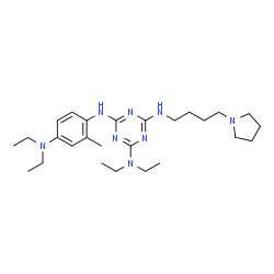 ChemSpider 2D Image | N~4~-[4-(Diethylamino)-2-methylphenyl]-N~2~,N~2~-diethyl-N~6~-[4-(1-pyrrolidinyl)butyl]-1,3,5-triazine-2,4,6-triamine | C26H44N8