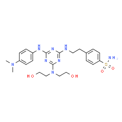 ChemSpider 2D Image | 4-{2-[(4-[Bis(2-hydroxyethyl)amino]-6-{[4-(dimethylamino)phenyl]amino}-1,3,5-triazin-2-yl)amino]ethyl}benzenesulfonamide | C23H32N8O4S