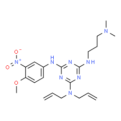 ChemSpider 2D Image | N~2~,N~2~-Diallyl-N~4~-[3-(dimethylamino)propyl]-N~6~-(4-methoxy-3-nitrophenyl)-1,3,5-triazine-2,4,6-triamine | C21H30N8O3