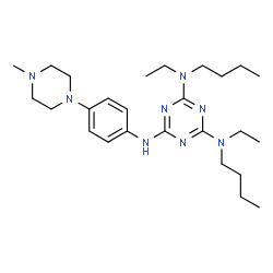 ChemSpider 2D Image | N~2~,N~4~-Dibutyl-N~2~,N~4~-diethyl-N~6~-[4-(4-methyl-1-piperazinyl)phenyl]-1,3,5-triazine-2,4,6-triamine | C26H44N8