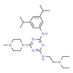 ChemSpider 2D Image | N-[2-(Diethylamino)ethyl]-N'-(3,5-diisopropylphenyl)-6-(4-methyl-1-piperazinyl)-1,3,5-triazine-2,4-diamine | C26H44N8