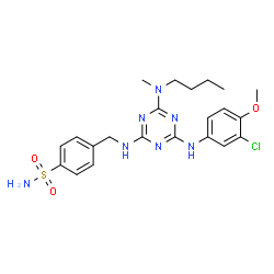 ChemSpider 2D Image | 4-[({4-[Butyl(methyl)amino]-6-[(3-chloro-4-methoxyphenyl)amino]-1,3,5-triazin-2-yl}amino)methyl]benzenesulfonamide | C22H28ClN7O3S