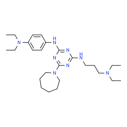 ChemSpider 2D Image | 6-(1-Azepanyl)-N-[4-(diethylamino)phenyl]-N'-[3-(diethylamino)propyl]-1,3,5-triazine-2,4-diamine | C26H44N8