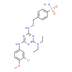 ChemSpider 2D Image | 4-[2-({4-[(3-Chloro-4-methoxyphenyl)amino]-6-(diethylamino)-1,3,5-triazin-2-yl}amino)ethyl]benzenesulfonamide | C22H28ClN7O3S