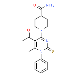 ChemSpider 2D Image | 1-(5-Acetyl-6-methyl-1-phenyl-2-thioxo-1,2-dihydro-4-pyrimidinyl)-4-piperidinecarboxamide | C19H22N4O2S