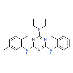 ChemSpider 2D Image | N~4~-(2,5-Dimethylphenyl)-N~2~,N~2~-diethyl-N~6~-(2-methylphenyl)-1,3,5-triazine-2,4,6-triamine | C22H28N6