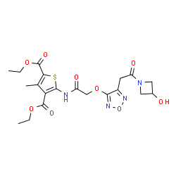 ChemSpider 2D Image | Diethyl 5-{[({4-[2-(3-hydroxy-1-azetidinyl)-2-oxoethyl]-1,2,5-oxadiazol-3-yl}oxy)acetyl]amino}-3-methyl-2,4-thiophenedicarboxylate | C20H24N4O9S