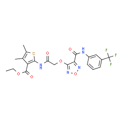 ChemSpider 2D Image | Ethyl 4,5-dimethyl-2-({[(4-{[3-(trifluoromethyl)phenyl]carbamoyl}-1,2,5-oxadiazol-3-yl)oxy]acetyl}amino)-3-thiophenecarboxylate | C21H19F3N4O6S