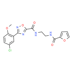 ChemSpider 2D Image | 3-(5-Chloro-2-methoxyphenyl)-N-[2-(2-furoylamino)ethyl]-1,2,4-oxadiazole-5-carboxamide | C17H15ClN4O5