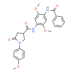 ChemSpider 2D Image | N-[4-(Benzoylamino)-2,5-dimethoxyphenyl]-1-(4-methoxyphenyl)-5-oxo-3-pyrrolidinecarboxamide | C27H27N3O6