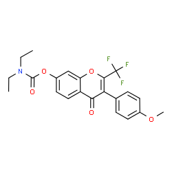 ChemSpider 2D Image | 3-(4-Methoxyphenyl)-4-oxo-2-(trifluoromethyl)-4H-chromen-7-yl diethylcarbamate | C22H20F3NO5
