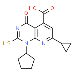 ChemSpider 2D Image | 1-cyclopentyl-7-cyclopropyl-4-oxo-2-sulfanyl-1H,4H-pyrido[2,3-d]pyrimidine-5-carboxylic acid | C16H17N3O3S